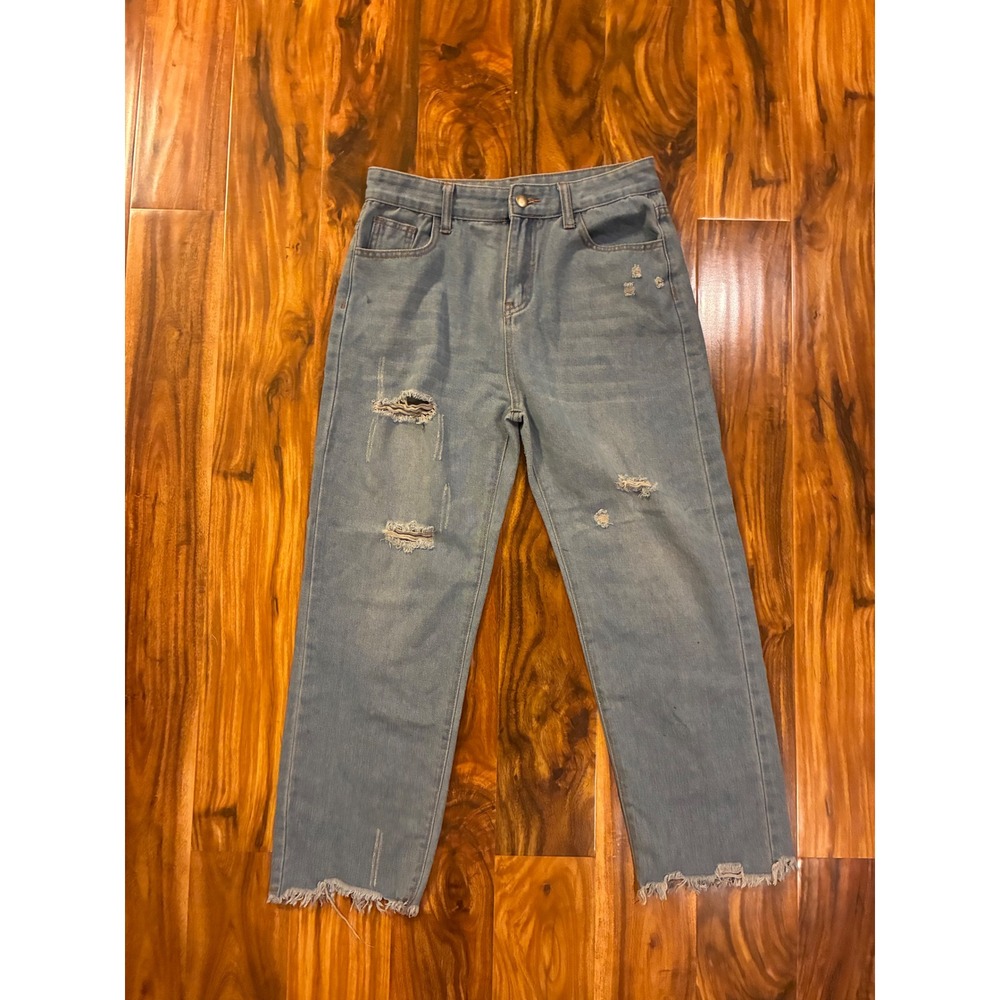 Unbranded Distressed Light Wash High Waisted Straight Leg Jeans Size‎ M Frayed